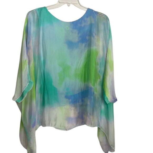 Fancy Aqua Blue Silky Flowing Top Large - sewn in tank top - Picture 10 of 13